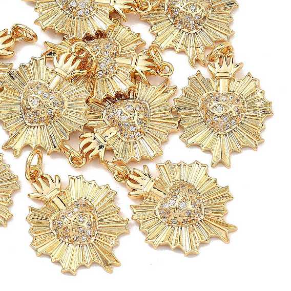 Латунные микропаве прозрачные подвески с фианитом, без кадмия, без никеля и без свинца, цветок с цветочными подвесками