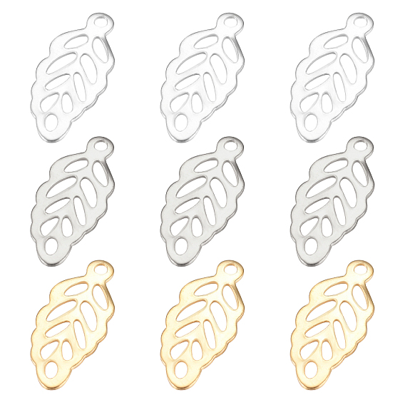 60Pcs 3 Style 304 Stainless Steel Pendants, Leaf Charms