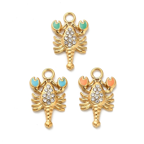 304 из нержавеющей стали горный хрусталь подвески, омар, с эмалью, ионное покрытие (ip), реальный 18 k позолоченный