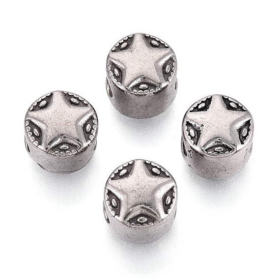 304 бусины европейского стиля из нержавеющей стали с крупными отверстиями, плоские круглые со звездой