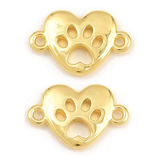 Brass Connector Charms, Heart with Paw Print Links, Rack Plating, Long-Lasting Plated, Lead Free & Cadmium Free