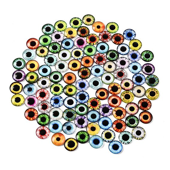 Printed Transparent Glass Cabochons, Half Round with Eye Pattern