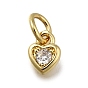 Brass Micro Pave Clear Cubic Zirconia Pendants, Heart Charms, Long-Lasting Plated, Rack Plating, Lead Free & Cadmium Free, with Jump Ring