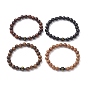 Om Mani Padme Hum Mala Bead Bracelet, Natural Obsidian & Synthetic Hematite & Wood Stretch Bracelet for Women