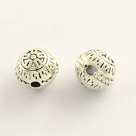 Perles en alliage de zinc de style tibétain, ronde, 9x10mm, trou: 2 mm, environ 481 pcs / 1000 g