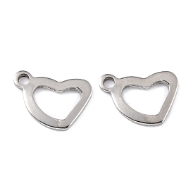 201 Stainless Steel Charms, Hollow, Heart