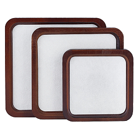3Pcs 3 Styles Square Wooden Organizer Display Jewelry Plates, Jewelry Display Trays with 3Pcs 3 Styles Velvet Mat for Rings, Necklaces, Earrings