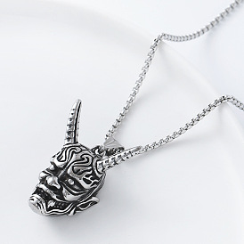 Панк-стиль 304 подвеска в виде японской маски но из нержавеющей стали, цепочка-коробочка для мужчин