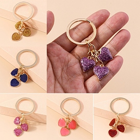 Alloy Enamel Keychain, Heart with Giltter Powder