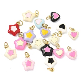 Латунь эмаль подвески, Подвески в виде звезды/сердца, долговечный, стойки покрытие, без свинца и без кадмия, реальный 18 k позолоченный