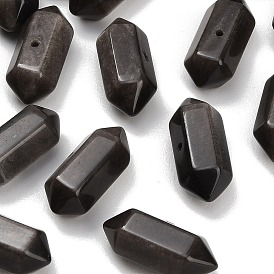 Cuentas de obsidiana de plata natural, facetados, Balas hexagonales de punta doblemente terminada