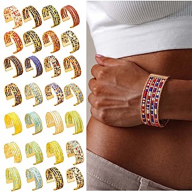 Boho Iron Seed Bead Cuff Bangles, Woven Beaded Open Bangles for Women