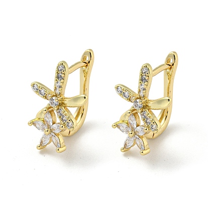 Brass Micro Pave Cubic Zirconia Hoop Earring, Real 18K Gold Plated