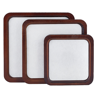 3Pcs 3 Styles Square Wooden Organizer Display Jewelry Plates, Jewelry Display Trays with 3Pcs 3 Styles Velvet Mat for Rings, Necklaces, Earrings