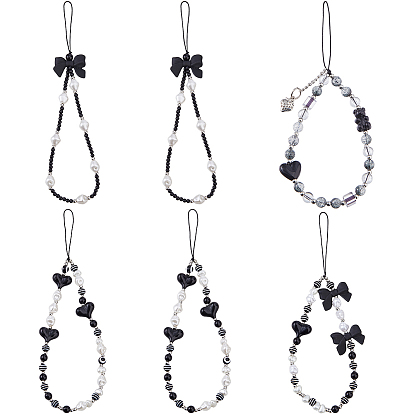 6шт. 4 стили: ремешки для мобильных телефонов из пластика с бантиком и сердечком, украшение мобильных аксессуаров