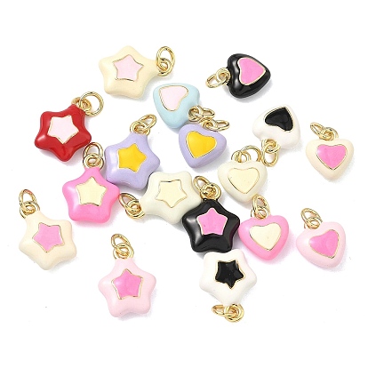 Латунь эмаль подвески, Подвески в виде звезды/сердца, долговечный, стойки покрытие, без свинца и без кадмия, реальный 18 k позолоченный