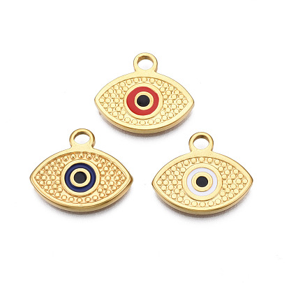 304 Stainless Steel Enamel Pendants, Real 18K Gold Plated, Evil Eye