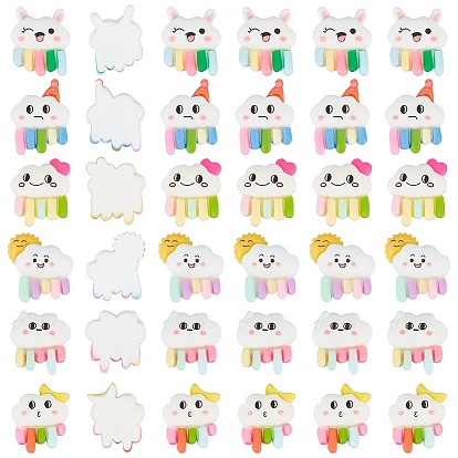 60Pcs 6 Styles Opaque Resin Cabochons, Mixed Cloud Shapes