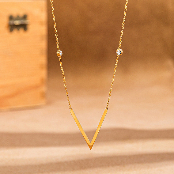 201 Женское ожерелье с подвеской в виде буквы V из нержавеющей стали, цепочка на ключицу