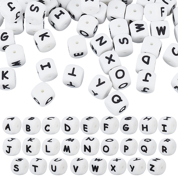 52Pcs 26 Styles Cube Letter Silicone Beads