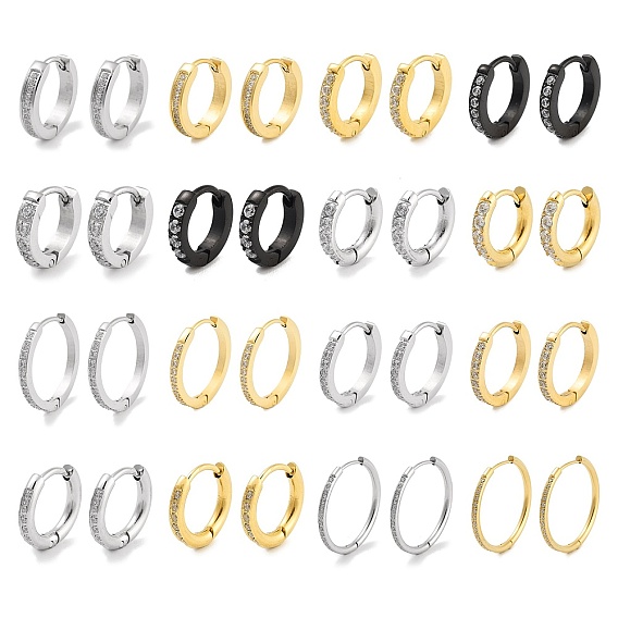 304 серьги-кольца из нержавеющей стали с микропаве и прозрачными циркониями, с 316 штифтов из нержавеющей стали