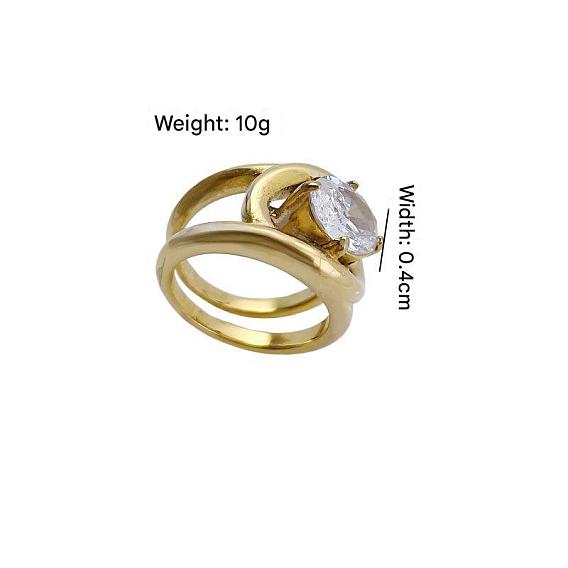 Кольца для женщин из нержавеющей стали с микропаве из прозрачных кубических цирконий, овальные