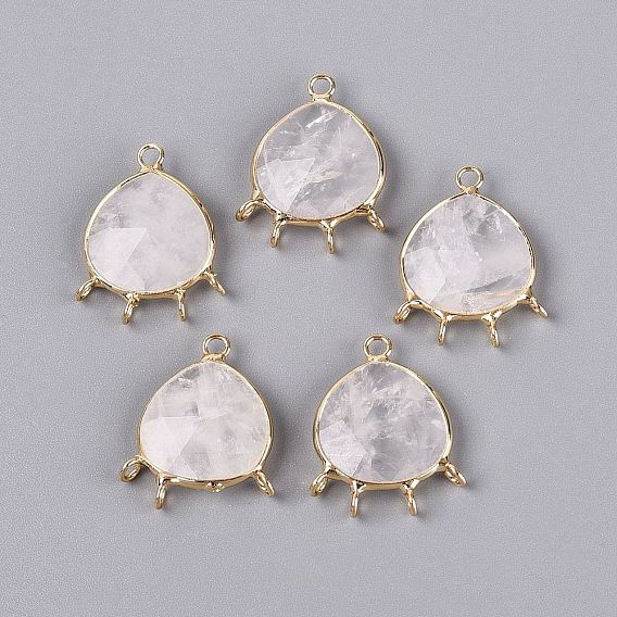 Natural Quartz Crystal Chandelier Component Links, Faceted Teardrop, with Brass Findings