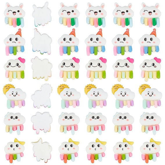 60Pcs 6 Styles Opaque Resin Cabochons, Mixed Cloud Shapes