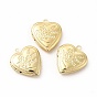 Brass Locket Pendants, Photo Frame Charms for Necklaces, Long-Lasting Plated, Heart with Flower & Word Love You Charm