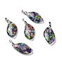 Transparent Resin Natural Imperial Jasper Dyed Chips Pendants, with Platinum Tone Brass Findings, Leaf Charm