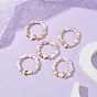 Electroplated Glass Beads Stretch Rings, Heart/Star/Crowm/Cross/Moon Shaps Brass Beads Jewely for Women
