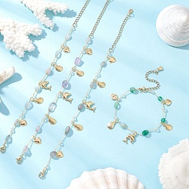 4шт. браслеты из натуральных морганитов, аметистов, зеленых агатов и лабрадоритов для женщин, дельфин 304 браслеты с подвесками из нержавеющей стали