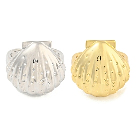 Shell Shape Rack Plating Brass Open Cuff Rings, for Women, Lead Free & Cadmium Free, Long-Lasting Plated