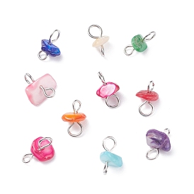 Natural Chip Dyed Shell Connector Charms, with Brass Loops, Nuggets