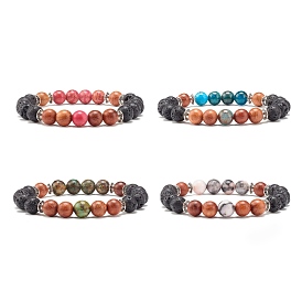 Натуральный смешанный камень, дерево и лава, круглые бусины, эластичный браслет, браслет с масляным диффузором для женщин