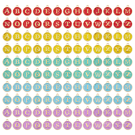 Vergoldete Legierungs-Emaille-Anhänger, emaillierte Pailletten, flach rund mit Alphabet, Buchstabe a ~ z
