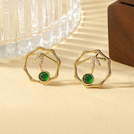 Boucles d'oreilles en laiton avec micro pavé de zircons cubiques pour femmes, feuille, verre boucles d'oreille
