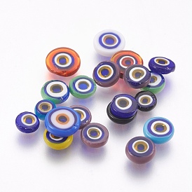 Handmade Lampwork Evil Eye Cabochons, Flat Round