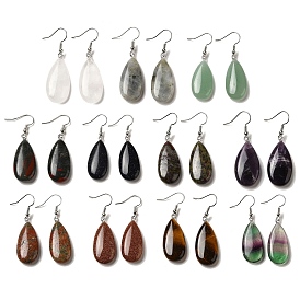Natural & Synthetic Mixed Gemstone Teardrop Dangle Earrings, Platinum Brass Earrings