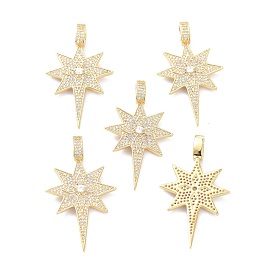 Brass Micro Pave Clear Cubic Zirconia Pendants, Long-Lasting Plated, Star