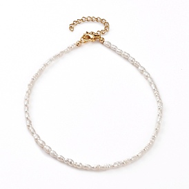 Natural Cultured Freshwater Pearl Beaded Anklets, with Golden Plated 304 Stainless Steel Lobster Claw Clasps