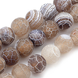 Natural Weathered Agate Beads Strands, Frosted, Dyed, Round