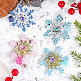 Christmas Glitter Snowflake Cloth Rhinestone Alligator Hair Clips, Hair Accessories for Women Girls Party Prop Decorations