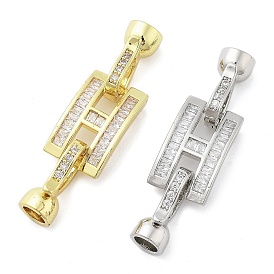 Brass with Clear Cubic Zirconia Fold Over Clasps, Rectangle