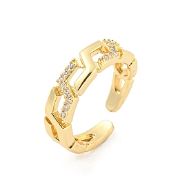 Chain Brass Micro Pave Clear Cubic Zirconia Open Cuff Rings, Long-Lasting Plated