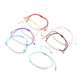 Nylon réglable bracelets cordon tressé de perles, avec des perles de perles de culture d'eau douce naturelles et des perles en laiton plaqué or
