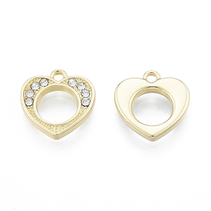 Rack Plating Alloy Rhinestone Charms, Heart, Cadmium Free & Nickel Free & Lead Free