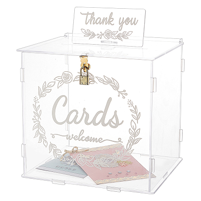 Прямоугольная акриловая коробка для свадебных открыток с железным замком, чехол для свадебных открыток для приема, свадебная копилка для украшения вечеринки