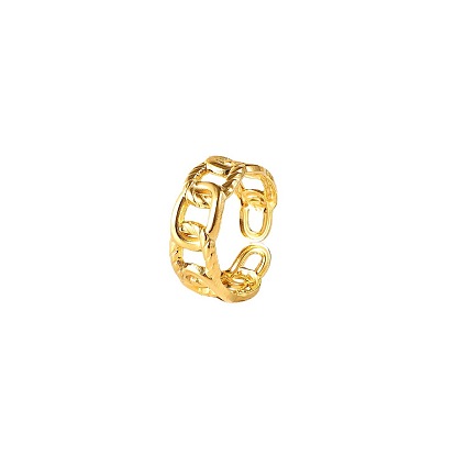 Stainless Steel Twisted Chain Open Ring with 18K Gold Plating for Men and Women