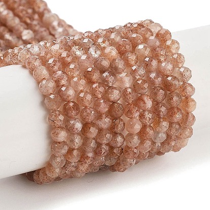 Natural Sunstone Beads Strands, Faceted, Round, Grade A